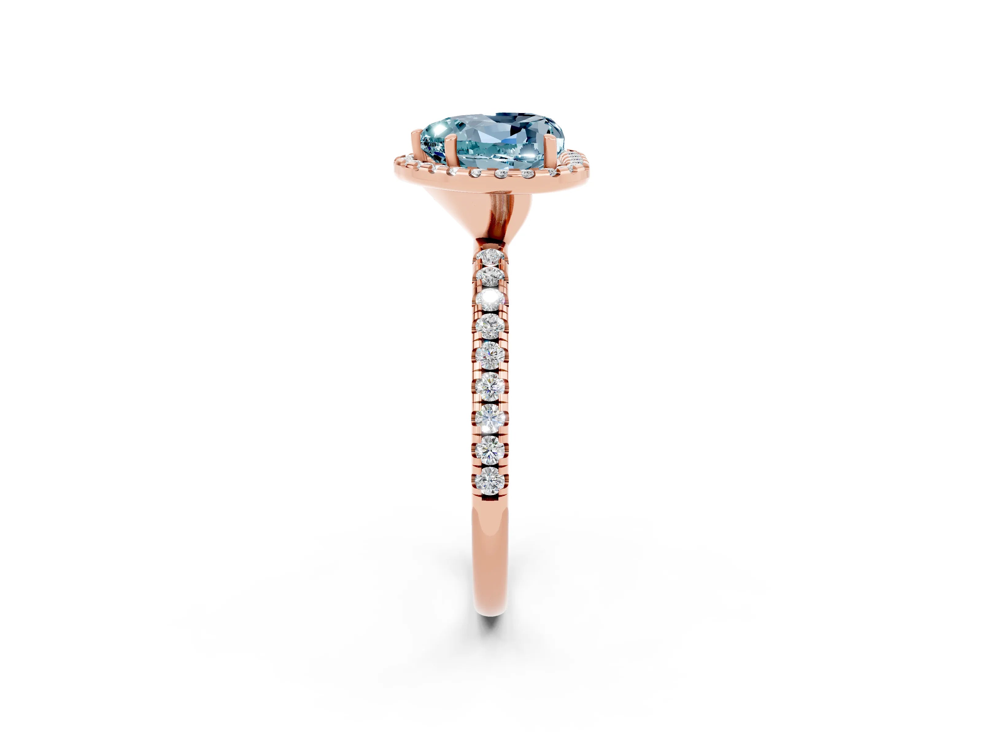 Rose gold Heart Cut Halo Round Diamond Pavé Band Four-Prong Ring_2