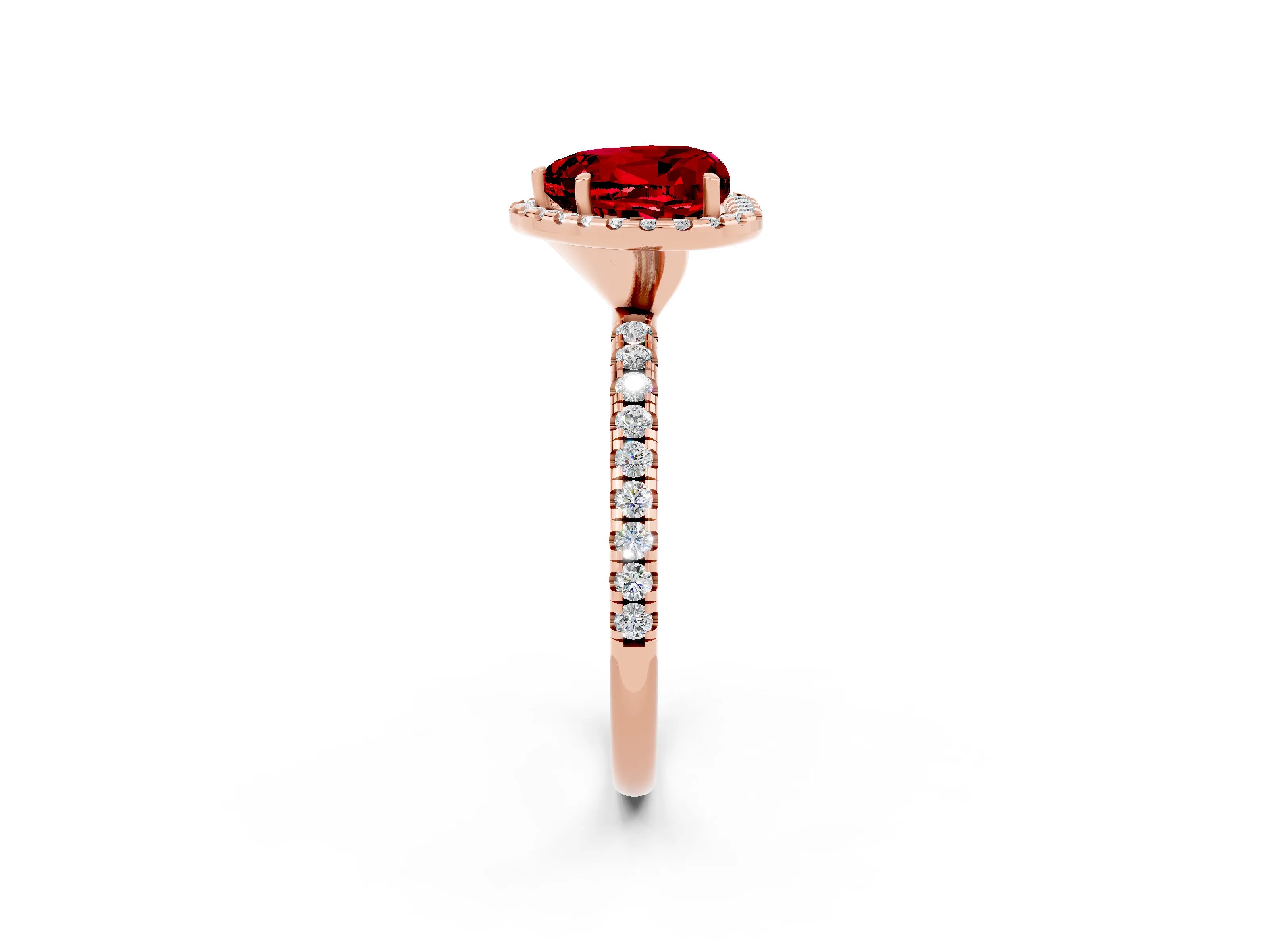 Rose gold Heart Cut Halo Round Diamond Pavé Band Four-Prong Ring_2