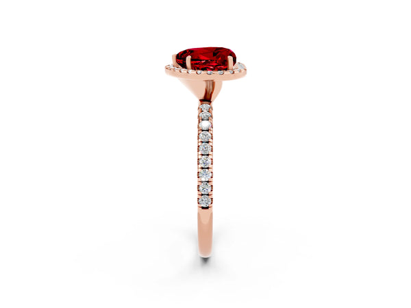 Rose gold Heart Cut Halo Round Diamond Pavé Band Four-Prong Ring