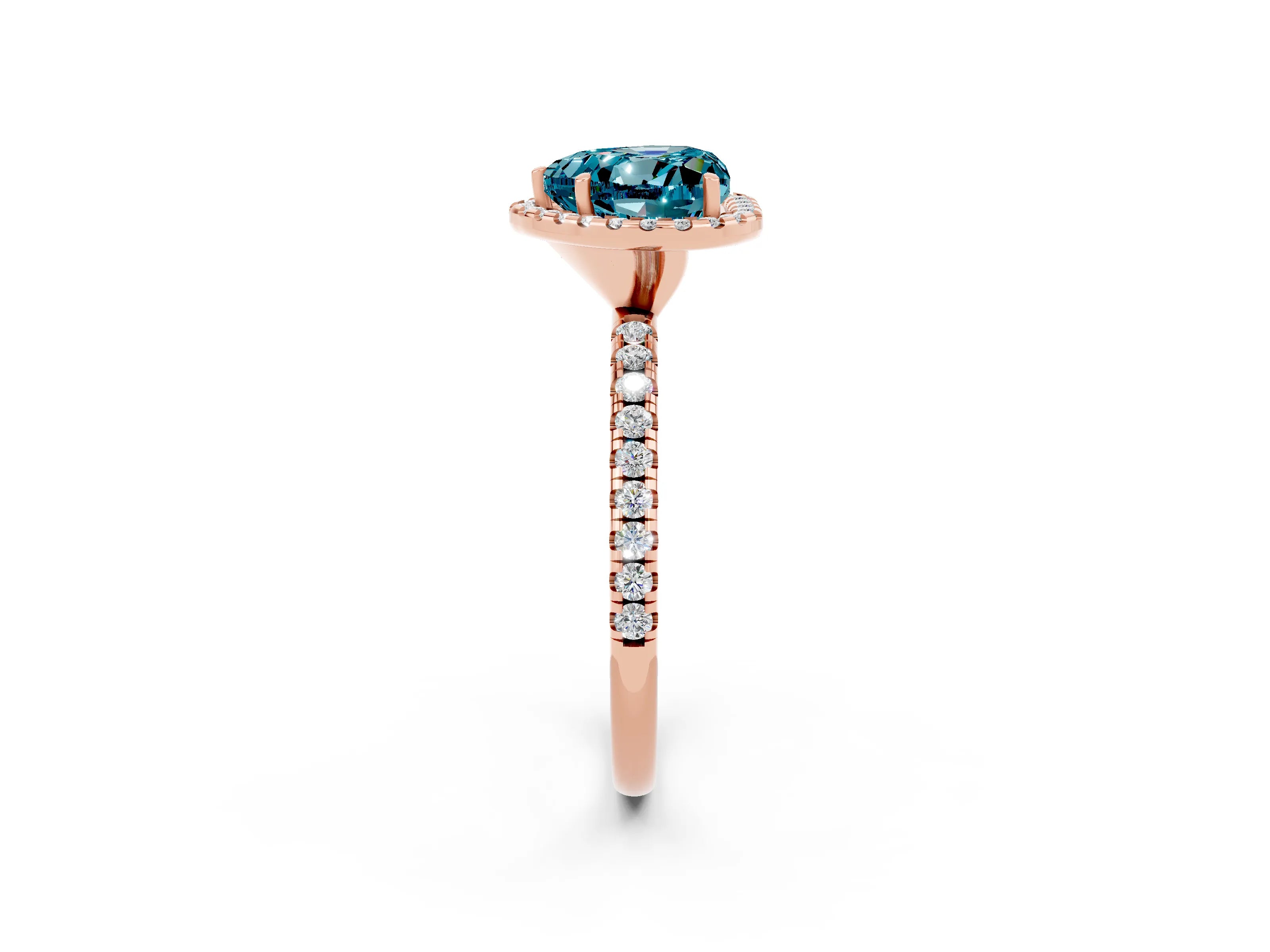 Rose gold Heart Cut Halo Round Diamond Pavé Band Four-Prong Ring_2