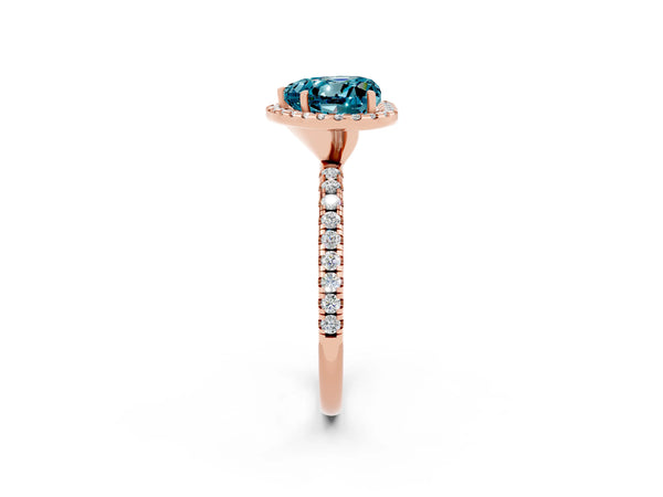 Rose gold Heart Cut Halo Round Diamond Pavé Band Four-Prong Ring