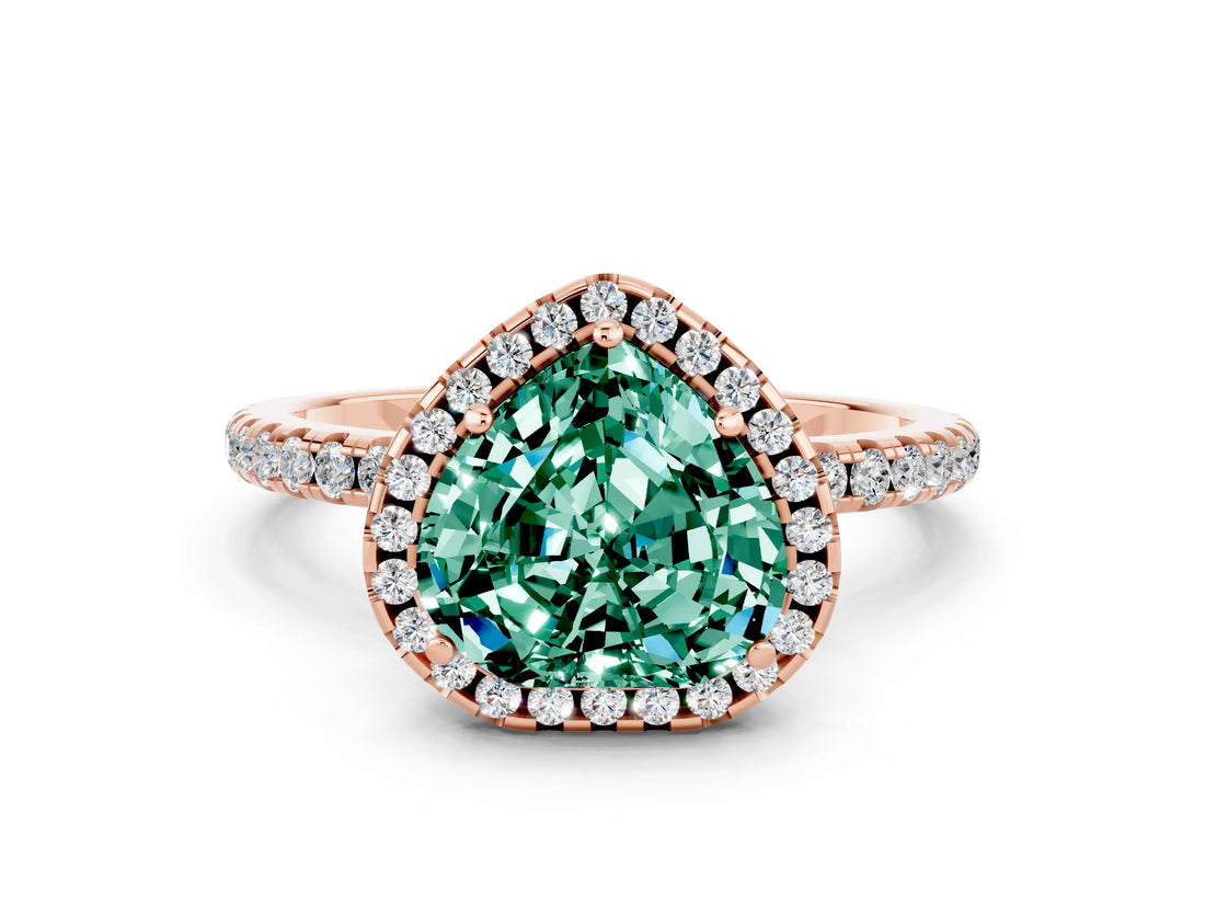 Rose gold Heart Cut Halo Round Diamond Pavé Band Four-Prong Ring