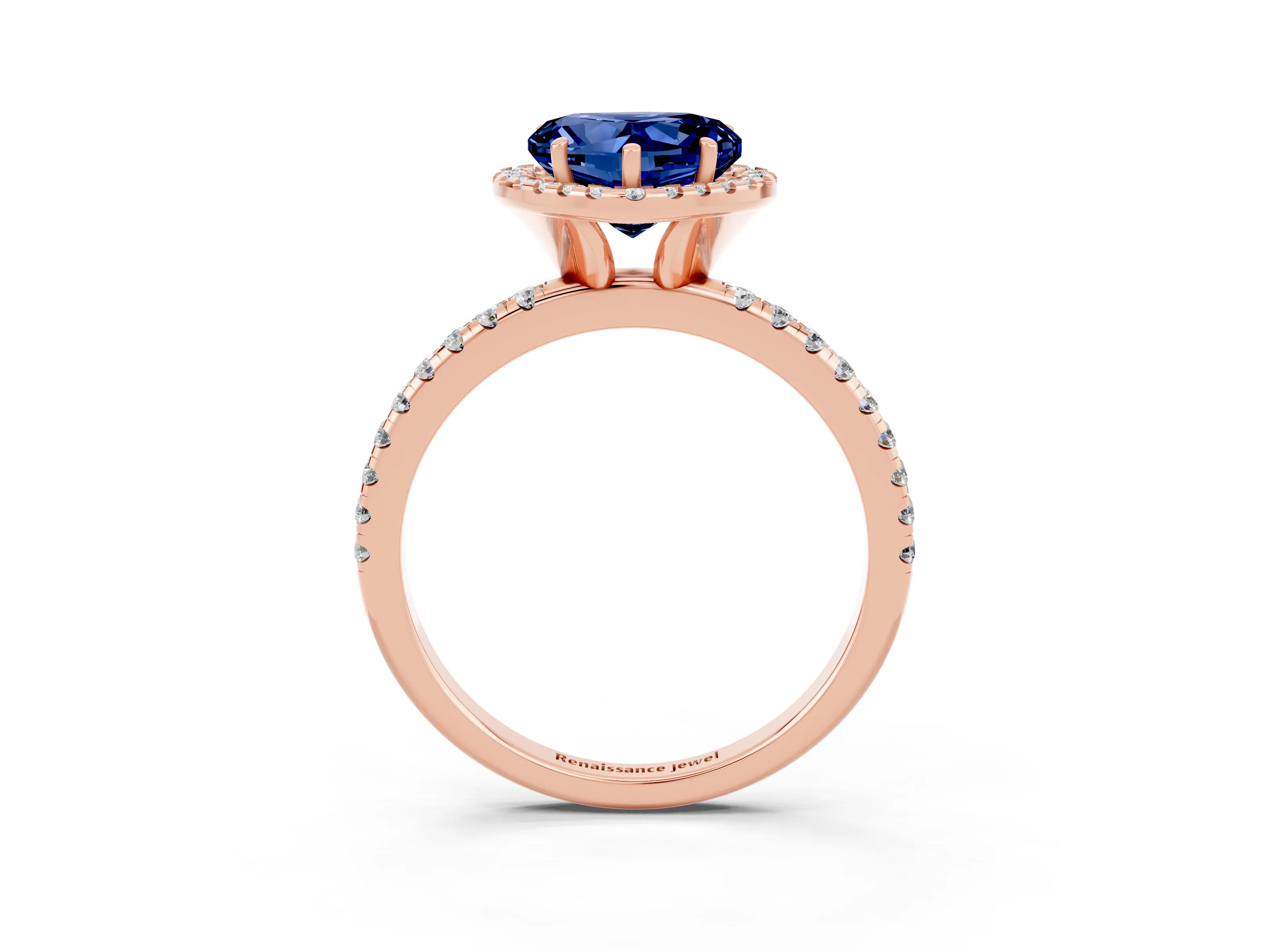 Rose gold Heart Cut Halo Round Diamond Pavé Band Four-Prong Ring_3