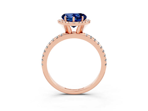 Rose gold Heart Cut Halo Round Diamond Pavé Band Four-Prong Ring_3