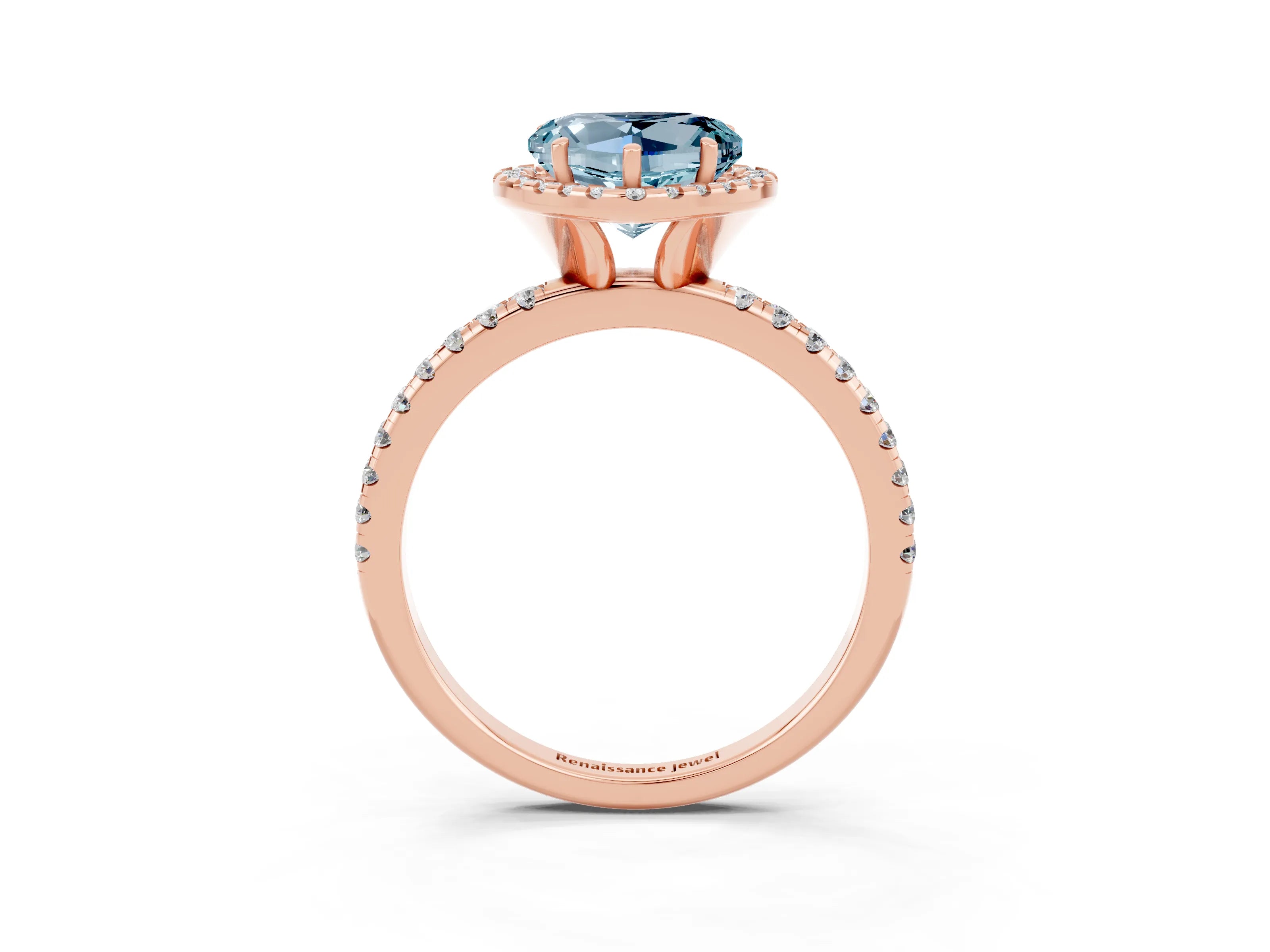 Rose gold Heart Cut Halo Round Diamond Pavé Band Four-Prong Ring_3