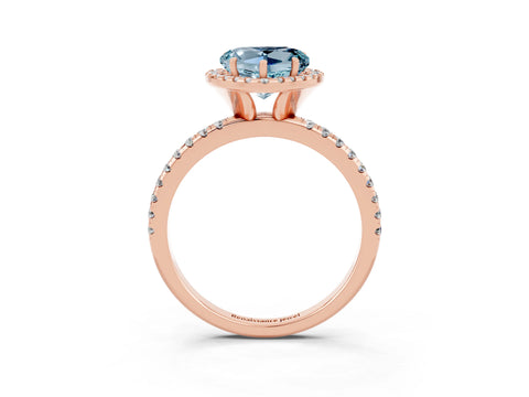 Rose gold Heart Cut Halo Round Diamond Pavé Band Four-Prong Ring_3