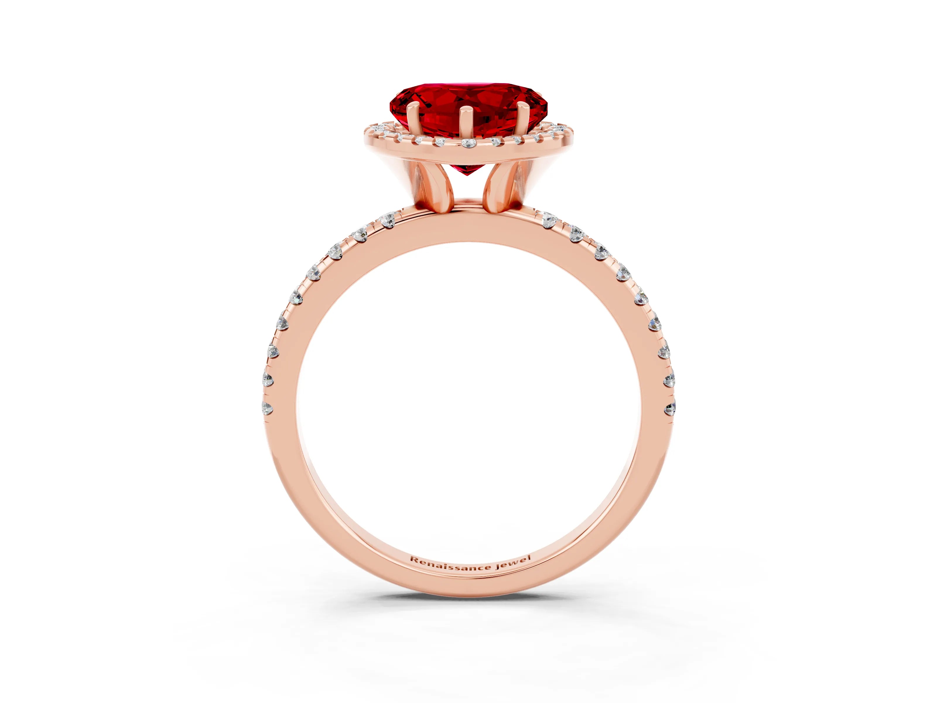 Rose gold Heart Cut Halo Round Diamond Pavé Band Four-Prong Ring_3