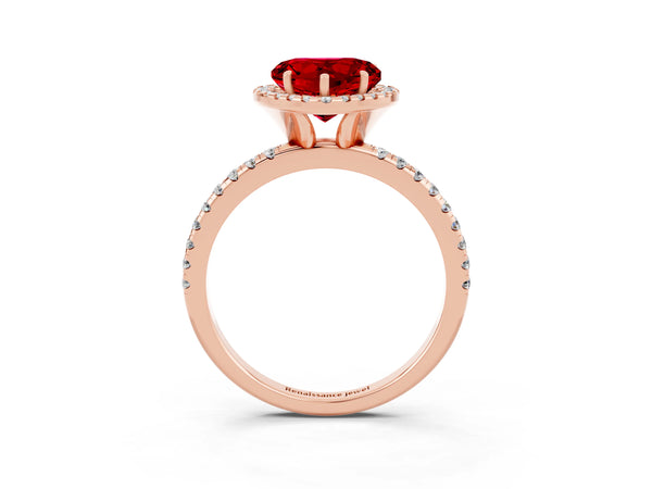 Rose gold Heart Cut Halo Round Diamond Pavé Band Four-Prong Ring