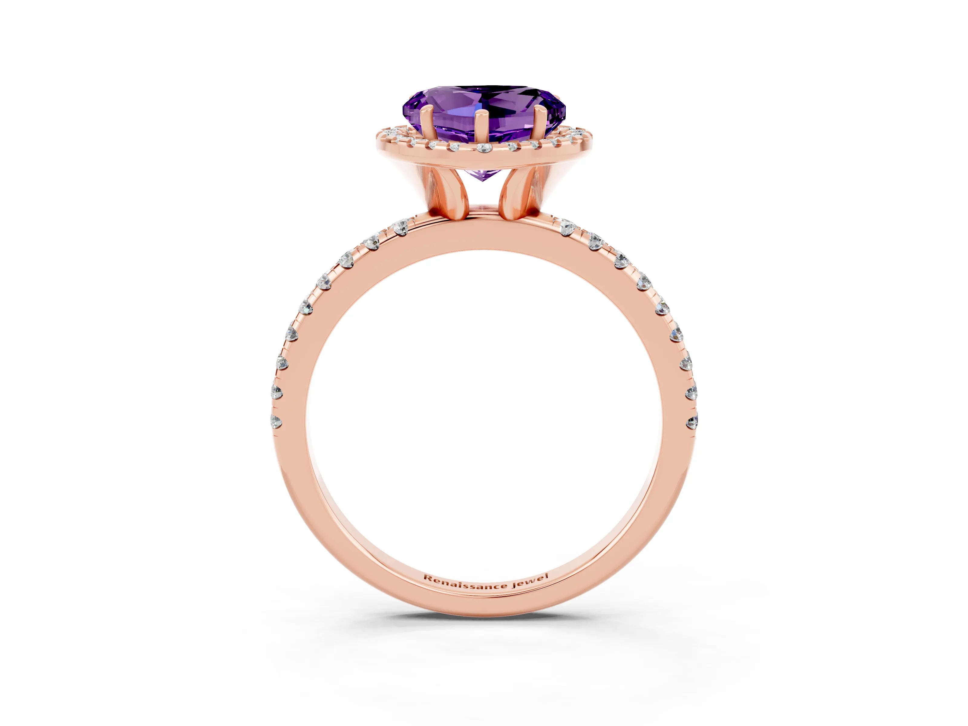 Rose gold Heart Cut Halo Round Diamond Pavé Band Four-Prong Ring_3