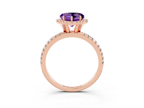Rose gold Heart Cut Halo Round Diamond Pavé Band Four-Prong Ring_3