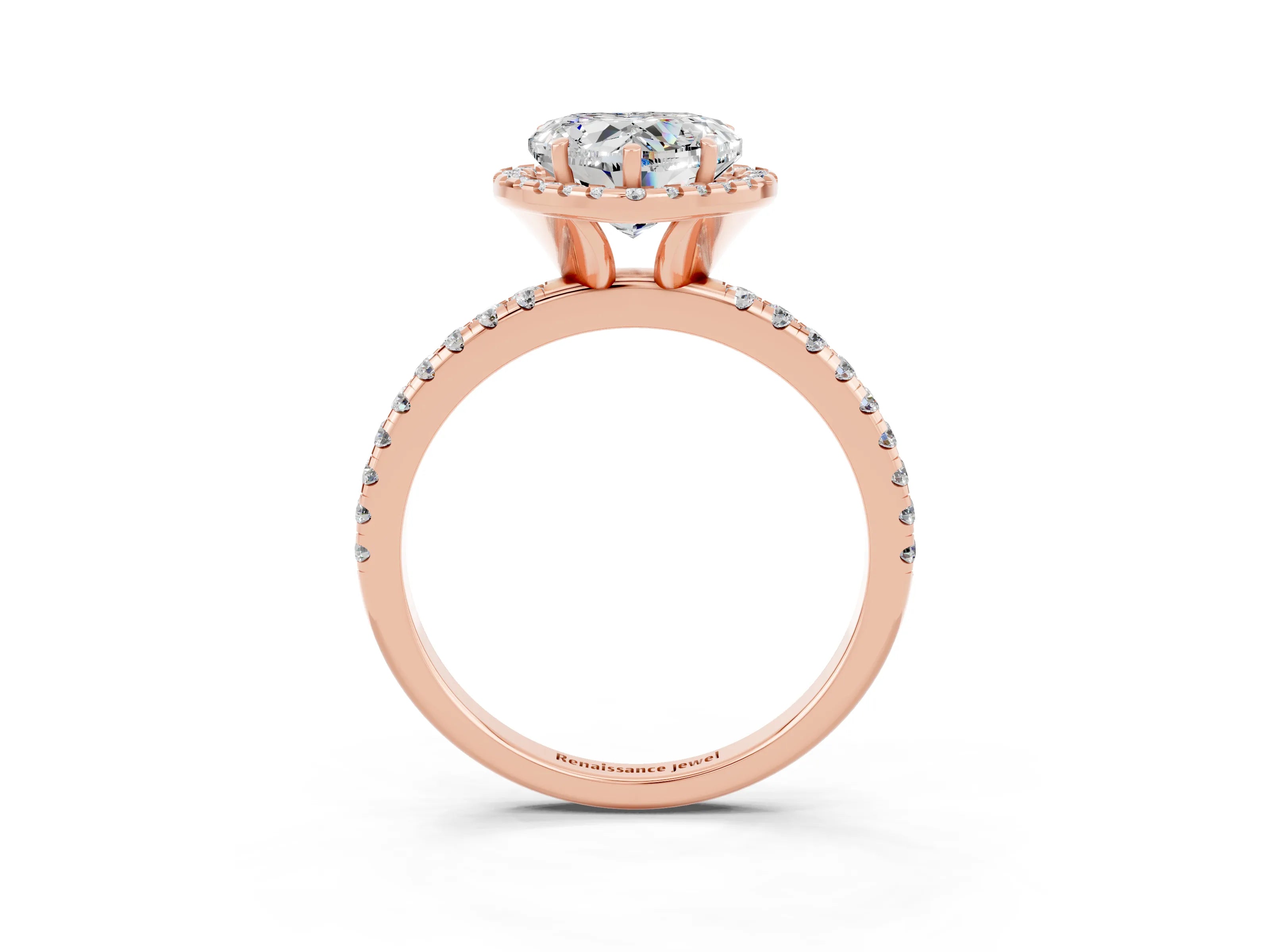 Rose gold Heart Cut Halo Round Diamond Pavé Band Four-Prong Ring_3