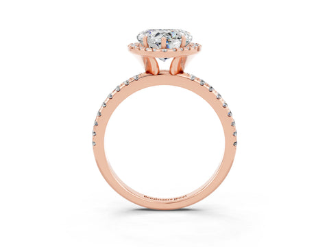 Rose gold Heart Cut Halo Round Diamond Pavé Band Four-Prong Ring_3