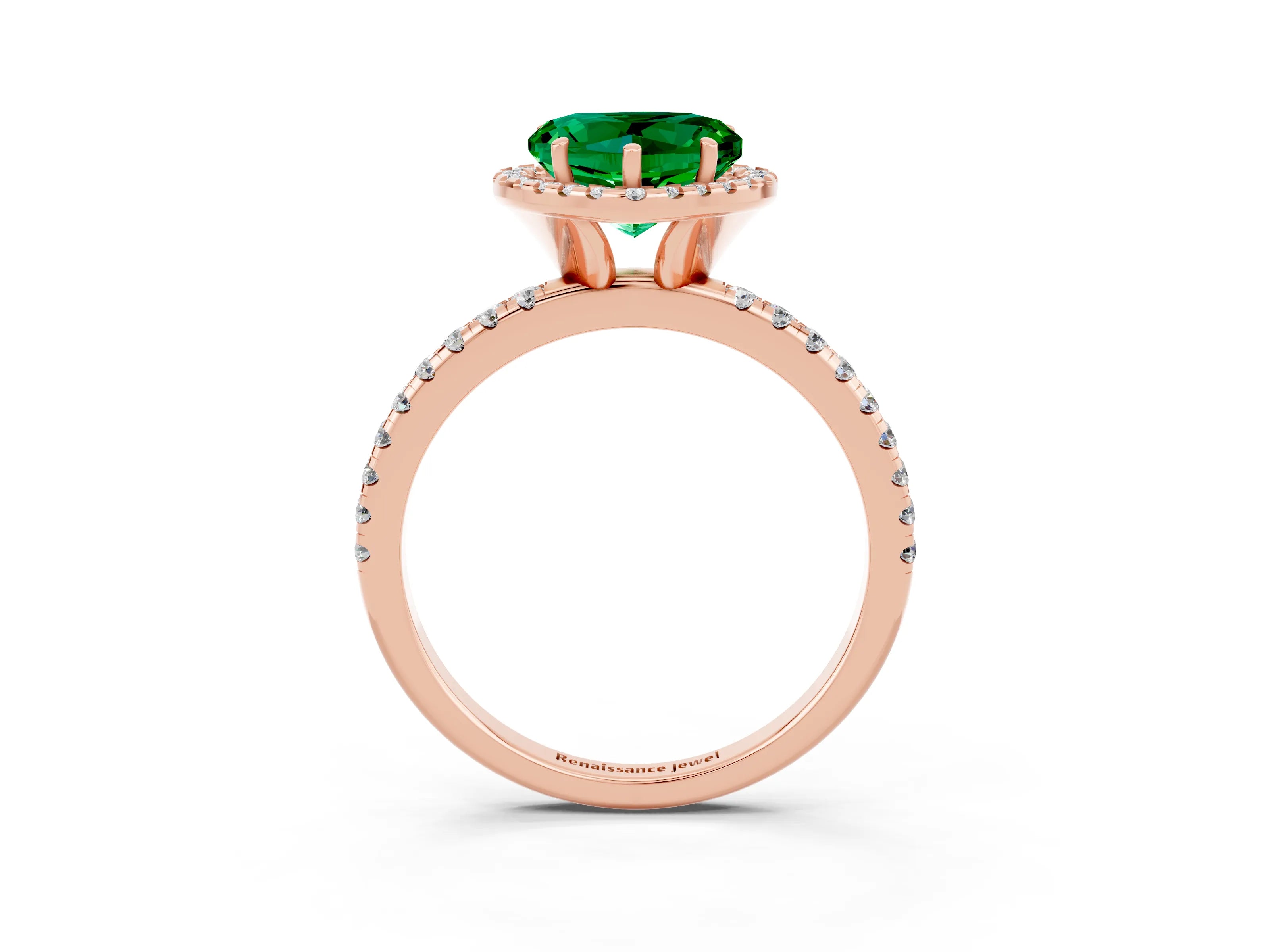 Rose gold Heart Cut Halo Round Diamond Pavé Band Four-Prong Ring_3