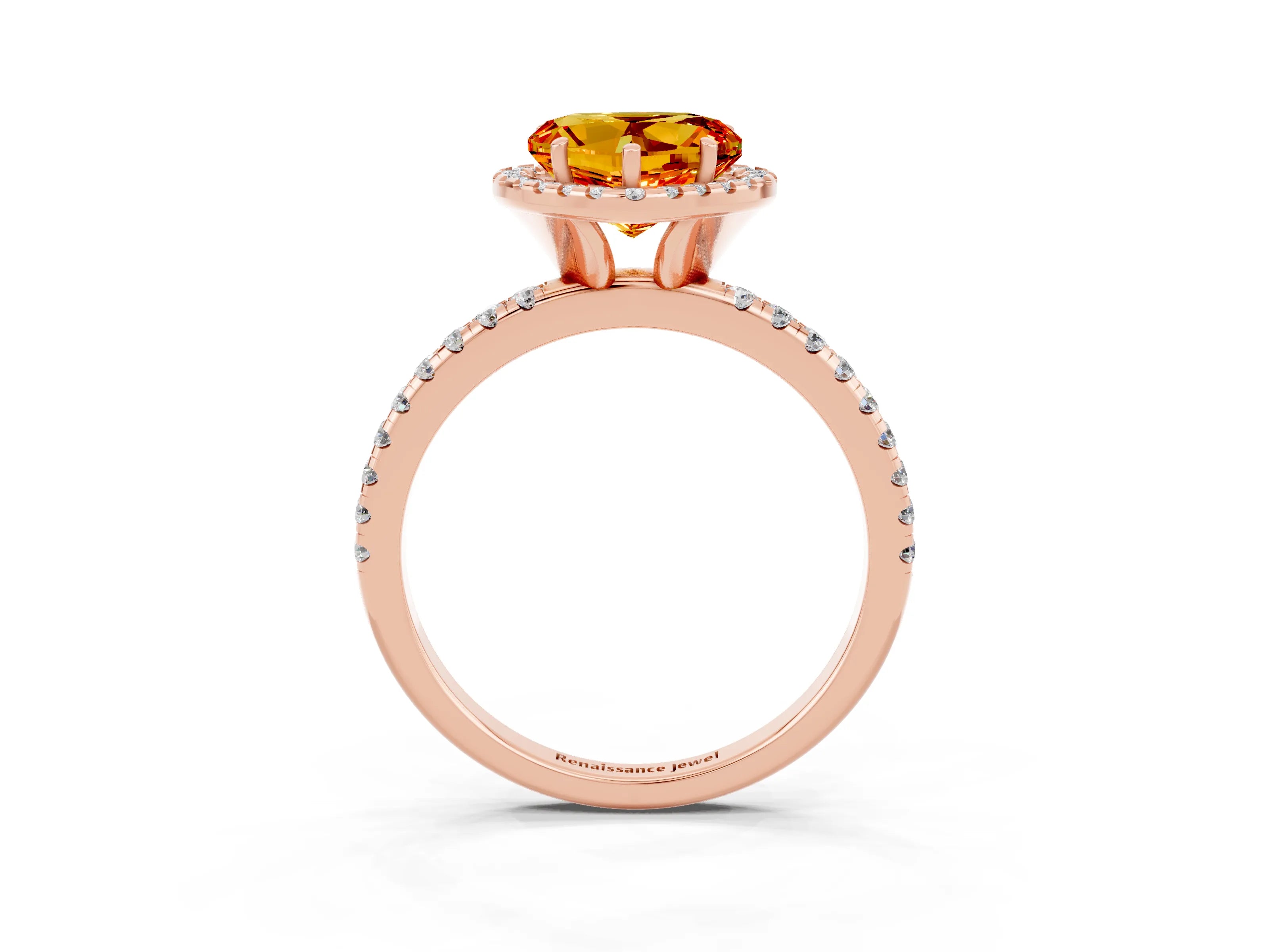 Rose gold Heart Cut Halo Round Diamond Pavé Band Four-Prong Ring_3