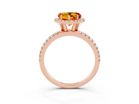 Rose gold Heart Cut Halo Round Diamond Pavé Band Four-Prong Ring_3