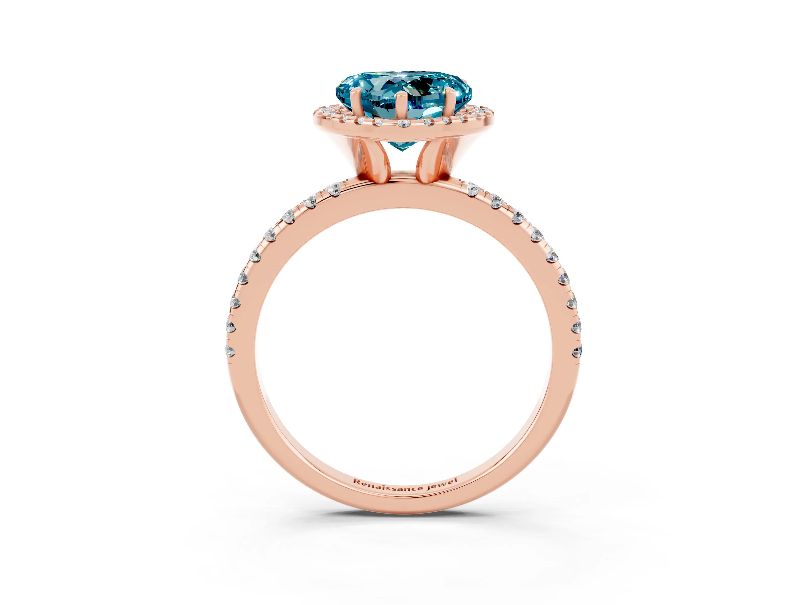 Rose gold Heart Cut Halo Round Diamond Pavé Band Four-Prong Ring_3