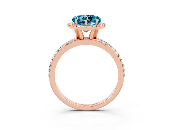 Rose gold Heart Cut Halo Round Diamond Pavé Band Four-Prong Ring