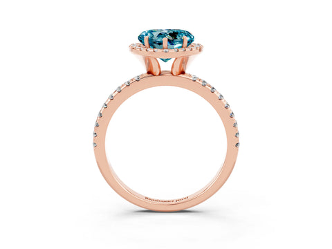 Rose gold Heart Cut Halo Round Diamond Pavé Band Four-Prong Ring_3