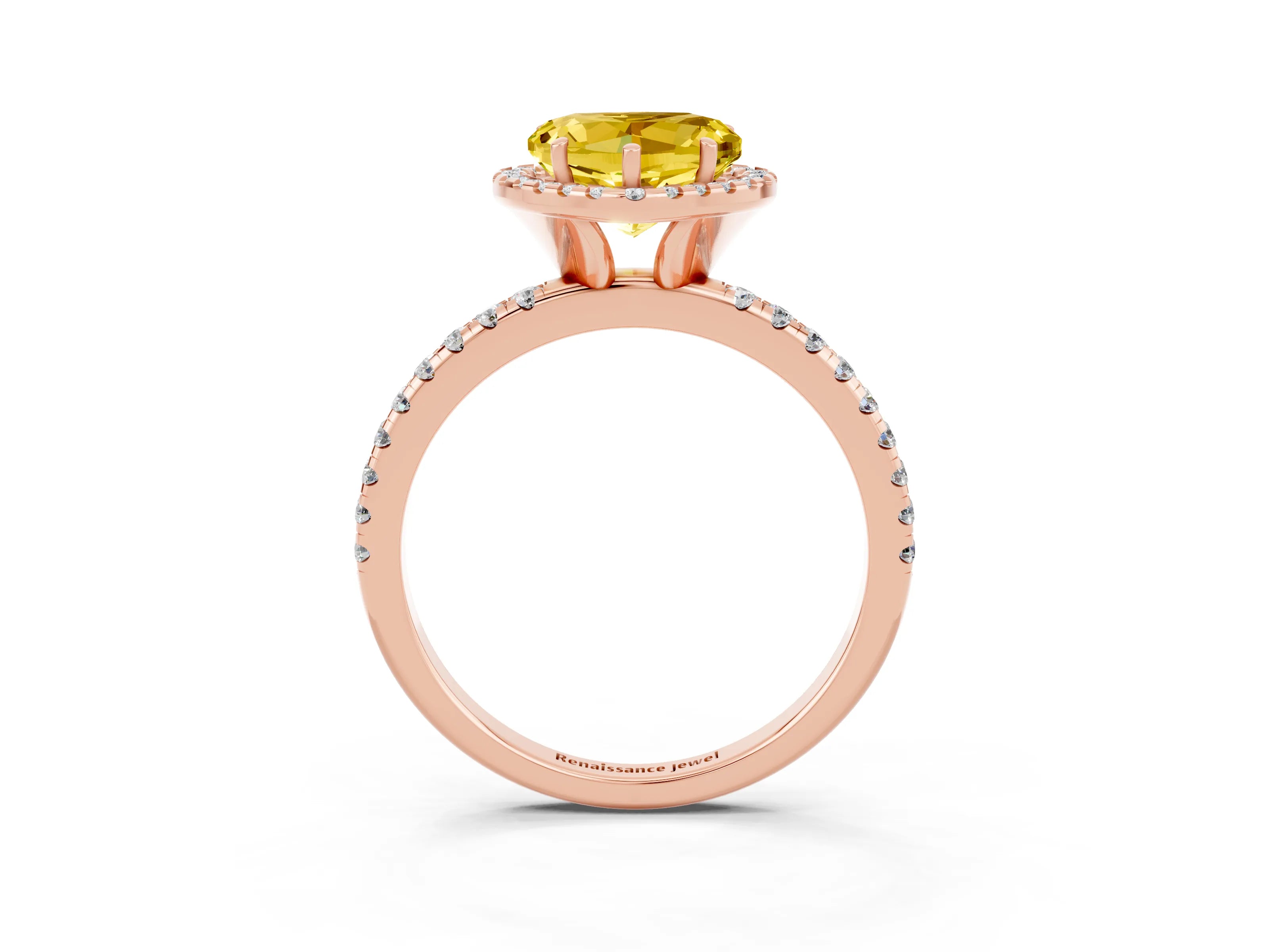 Rose gold Heart Cut Halo Round Diamond Pavé Band Four-Prong Ring_3