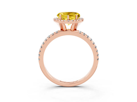 Rose gold Heart Cut Halo Round Diamond Pavé Band Four-Prong Ring_3