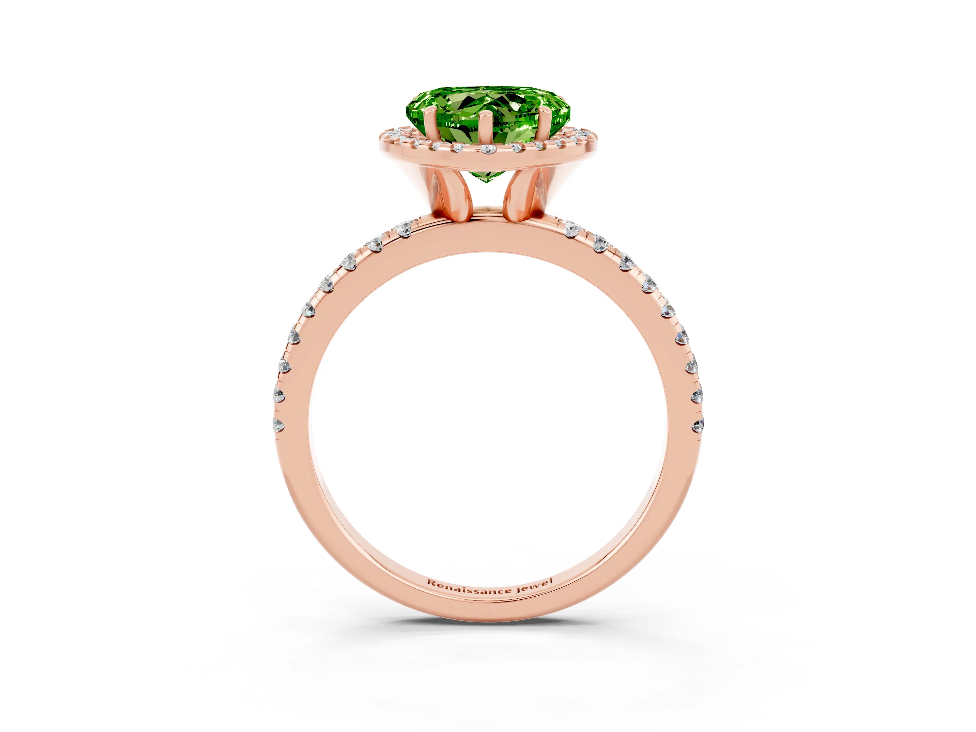Rose gold Heart Cut Halo Round Diamond Pavé Band Four-Prong Ring_3
