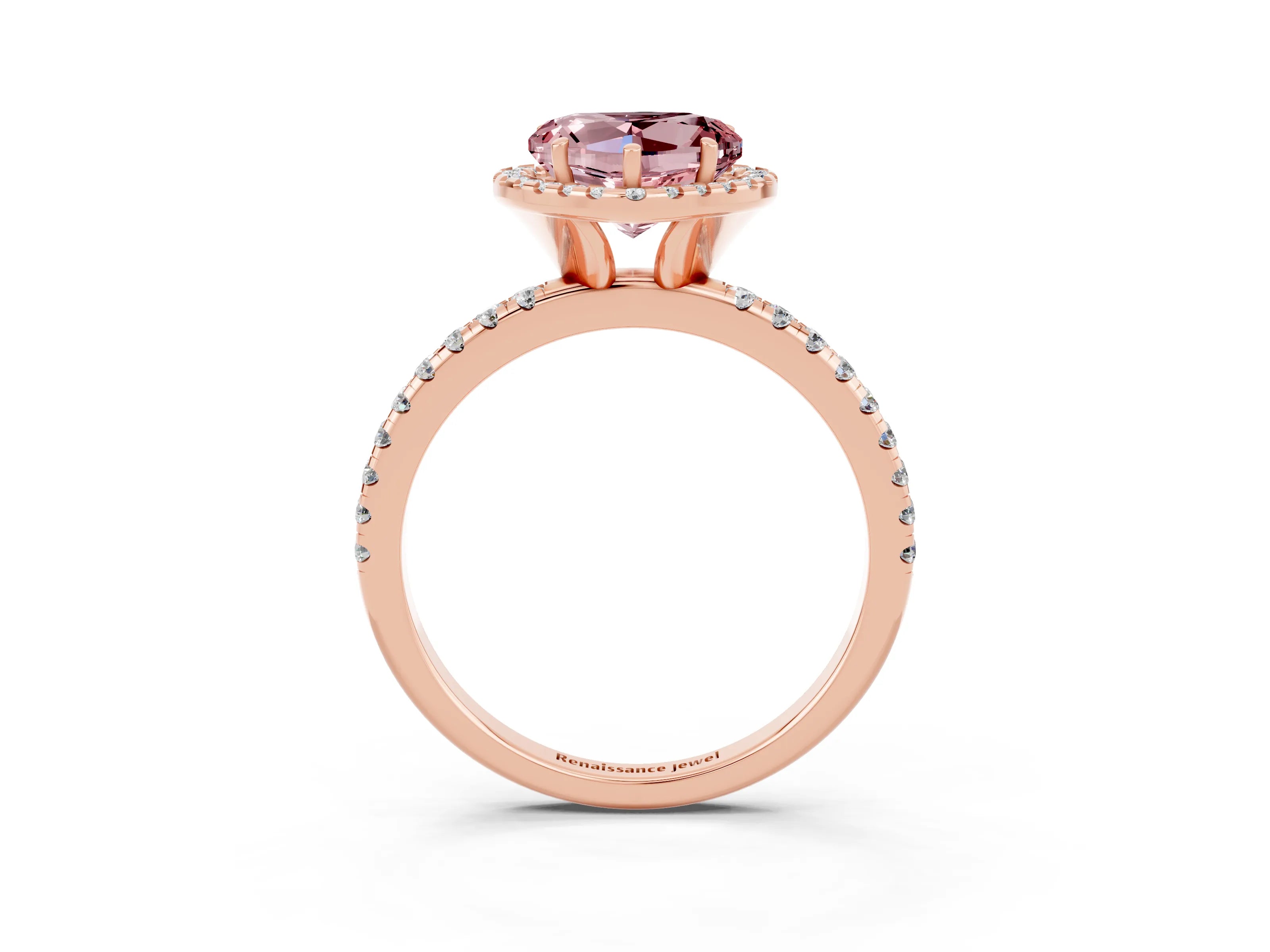 Rose gold Heart Cut Halo Round Diamond Pavé Band Four-Prong Ring_3