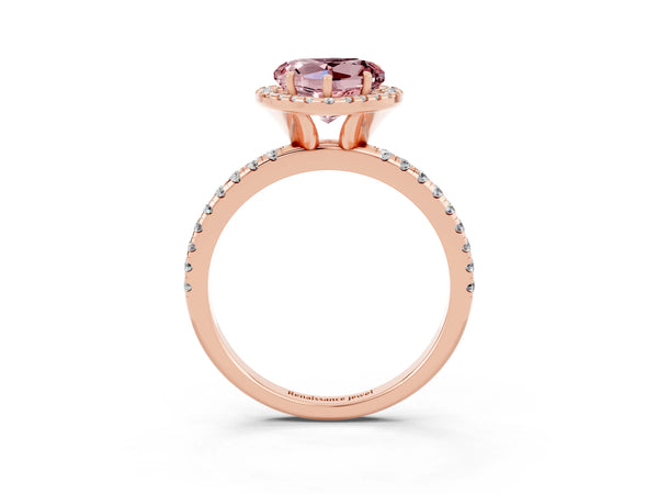 Rose gold Heart Cut Halo Round Diamond Pavé Band Four-Prong Ring