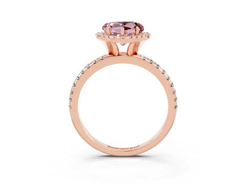 Rose gold Heart Cut Halo Round Diamond Pavé Band Four-Prong Ring_3