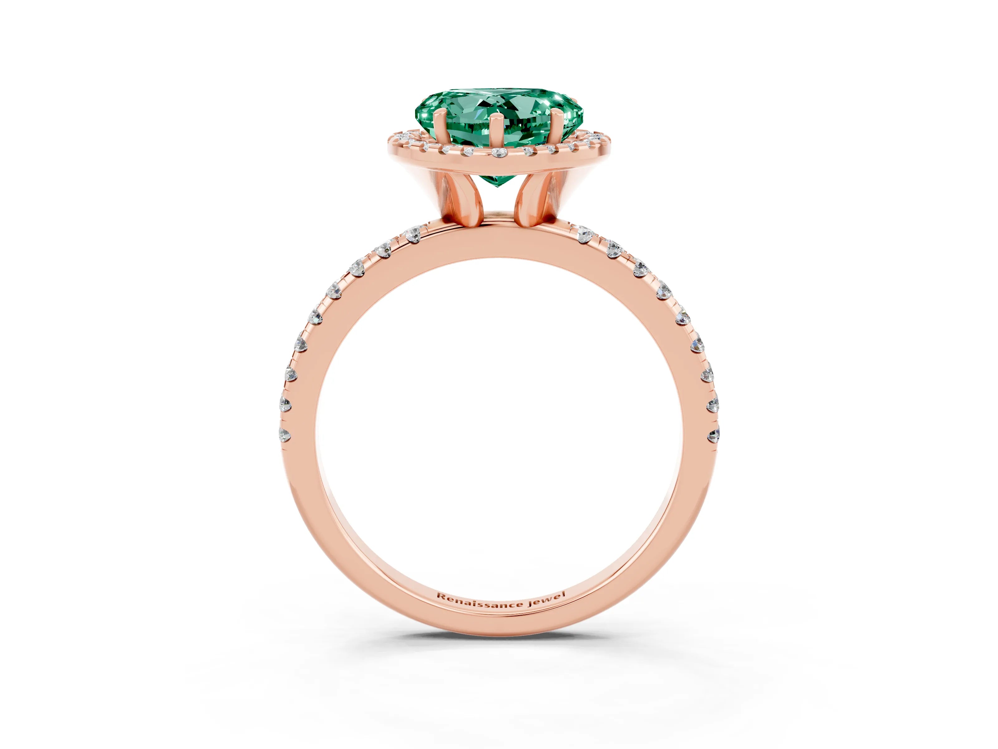 Rose gold Heart Cut Halo Round Diamond Pavé Band Four-Prong Ring_3