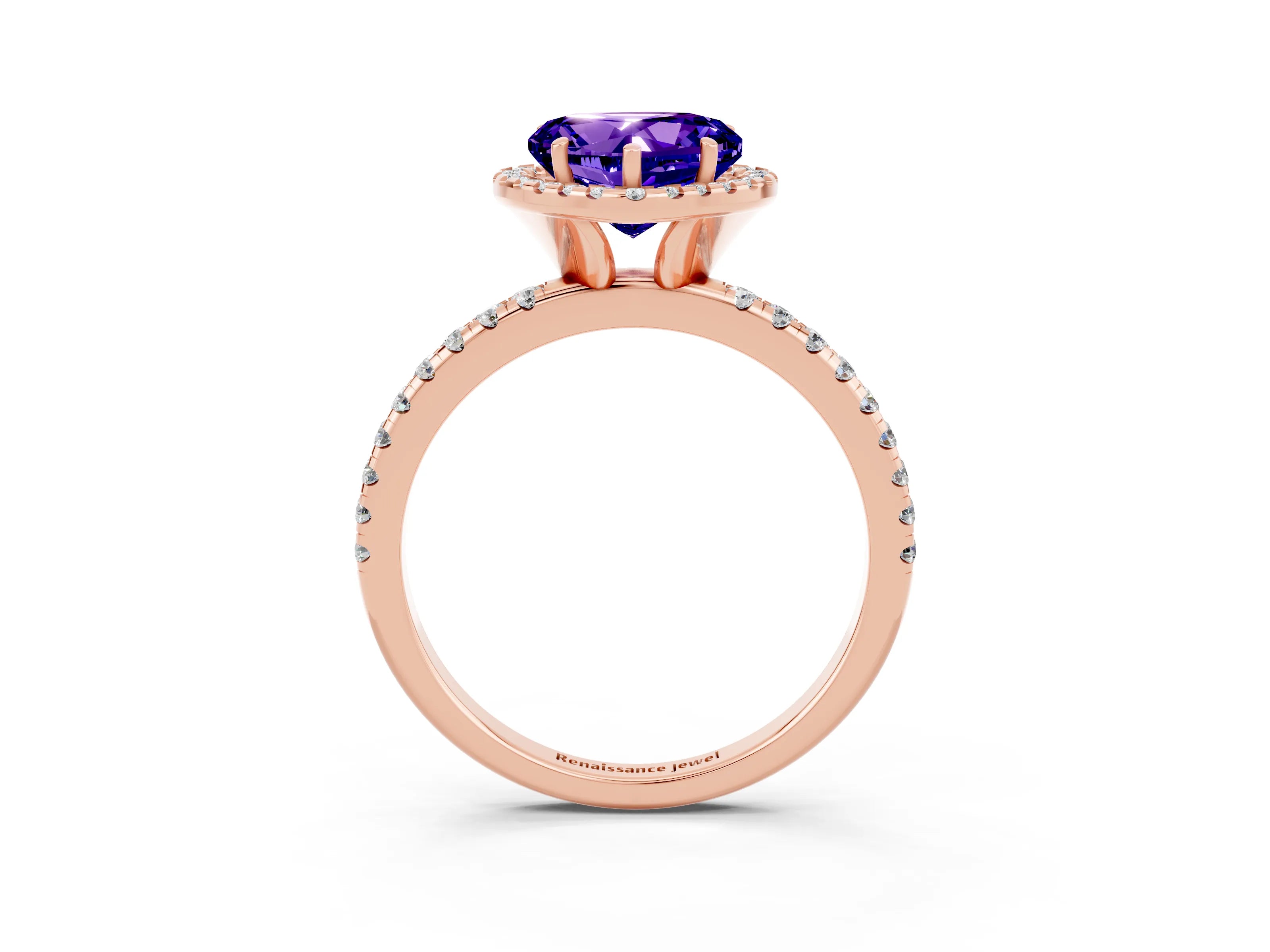 Rose gold Heart Cut Halo Round Diamond Pavé Band Four-Prong Ring_3