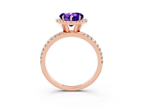 Rose gold Heart Cut Halo Round Diamond Pavé Band Four-Prong Ring_3