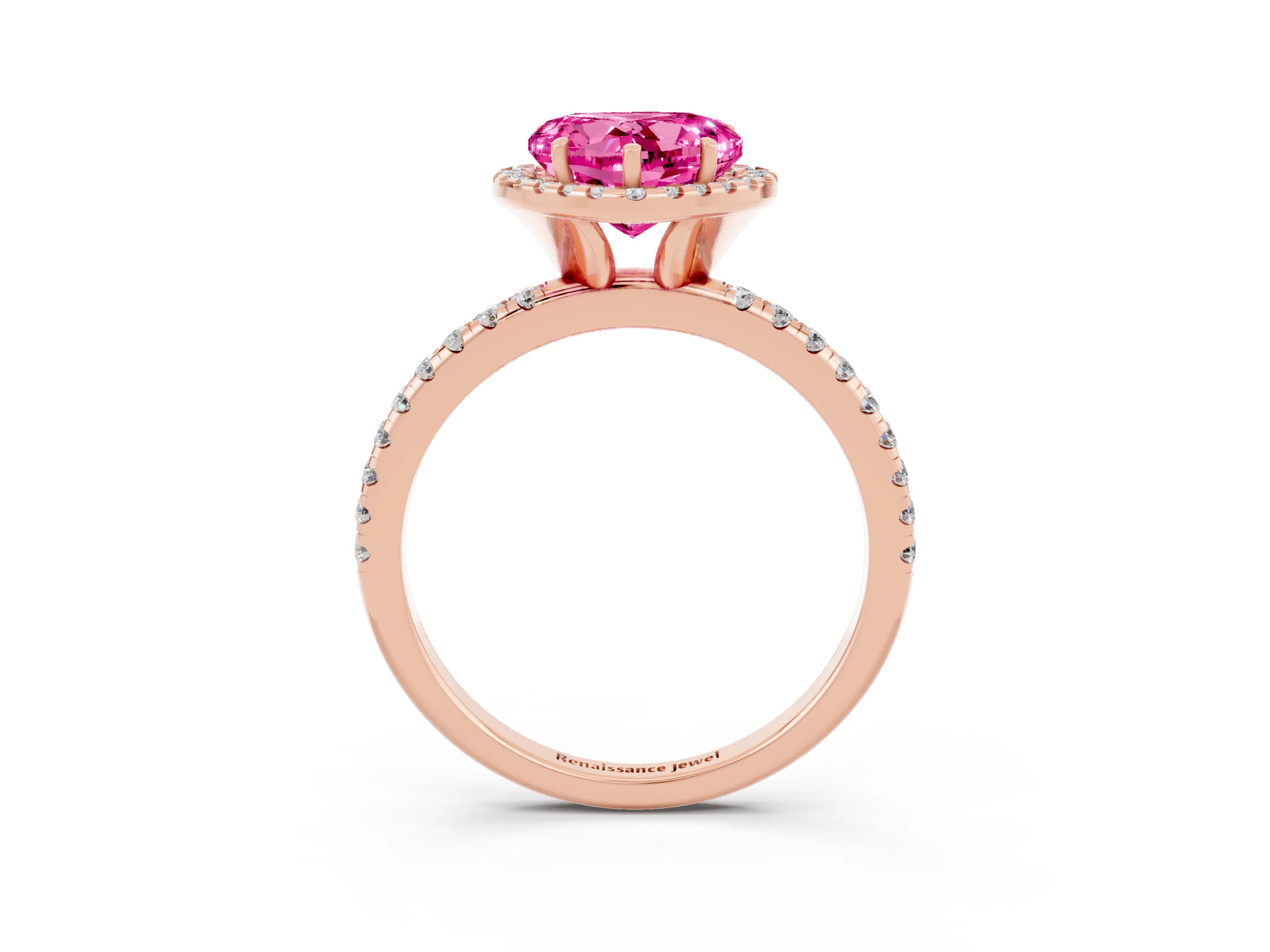Rose gold Heart Cut Halo Round Diamond Pavé Band Four-Prong Ring_3