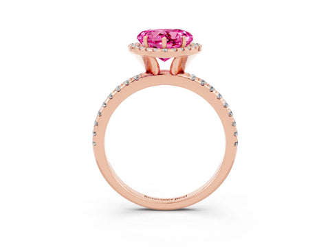Rose gold Heart Cut Halo Round Diamond Pavé Band Four-Prong Ring_3