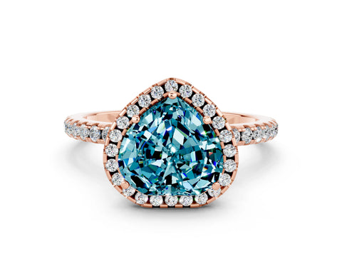 Rose gold Heart Cut Halo Round Diamond Pavé Band Four-Prong Ring