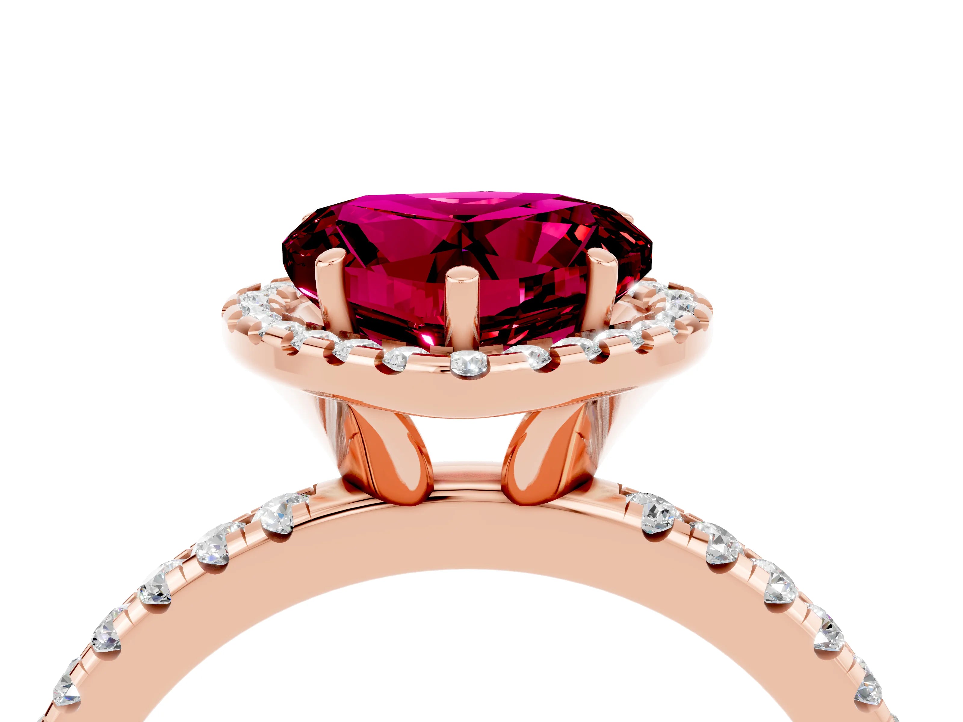 Rose gold Heart Cut Halo Round Diamond Pavé Band Four-Prong Ring_4