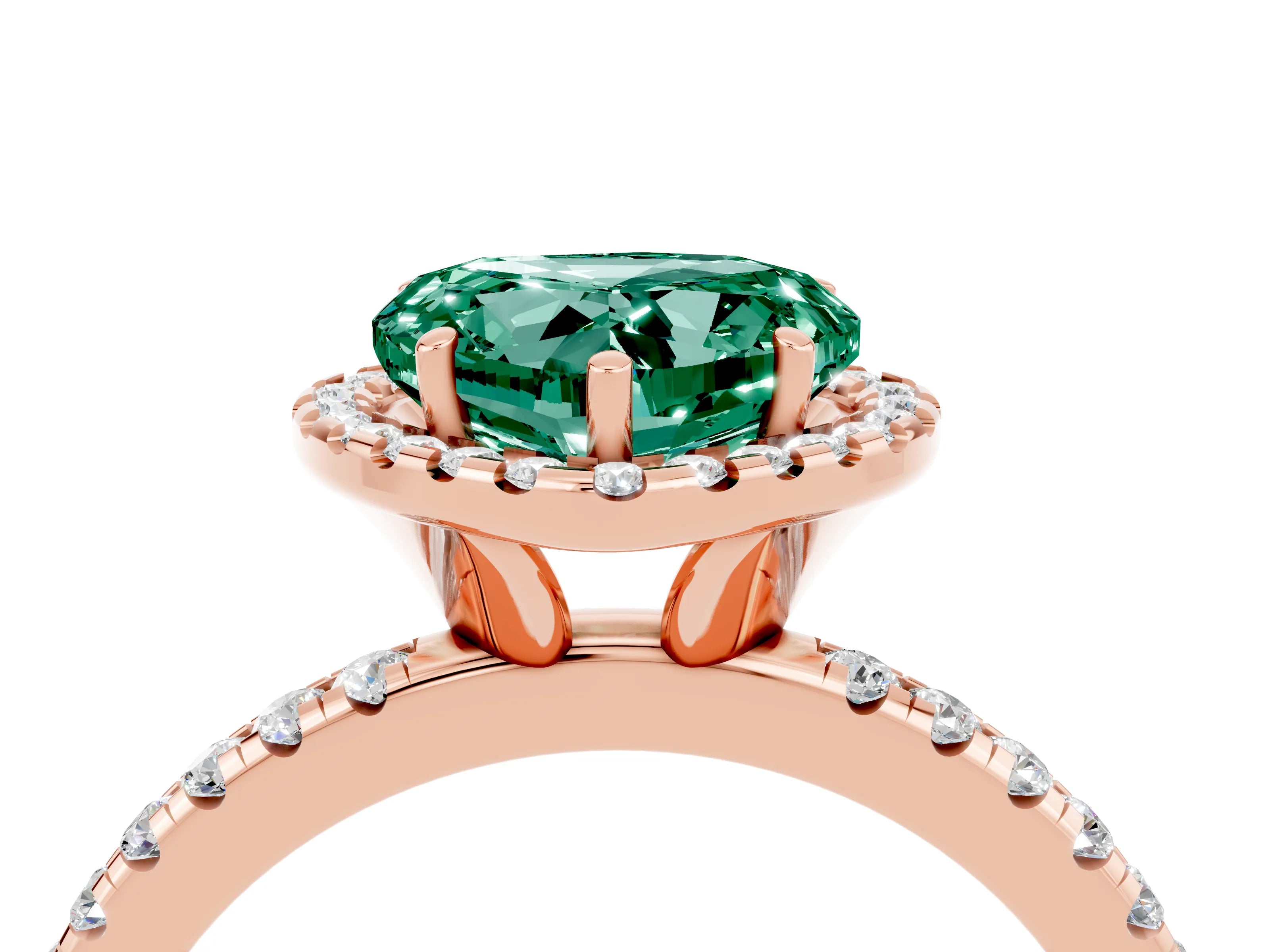 Rose gold Heart Cut Halo Round Diamond Pavé Band Four-Prong Ring_4