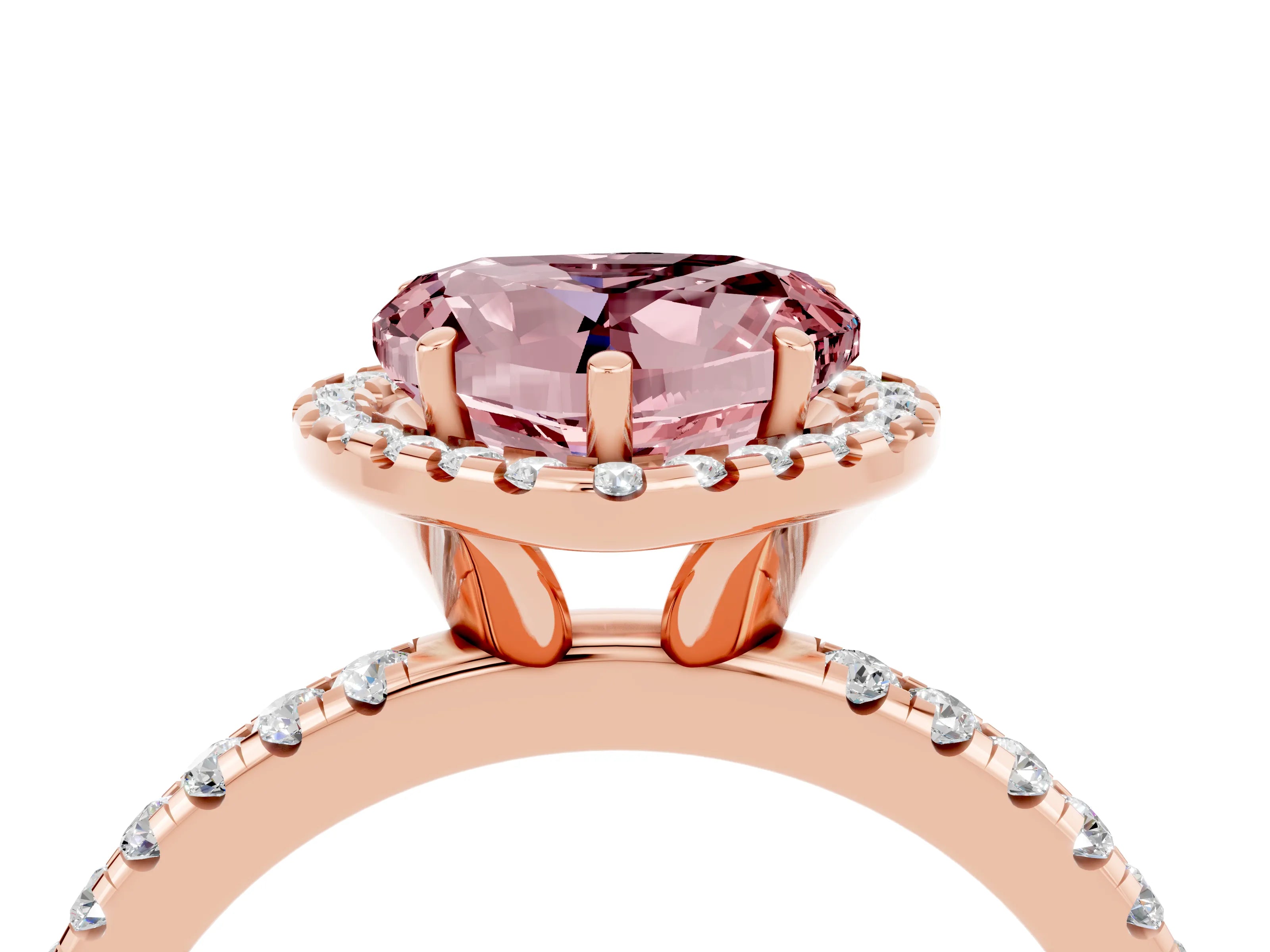 Rose gold Heart Cut Halo Round Diamond Pavé Band Four-Prong Ring_4