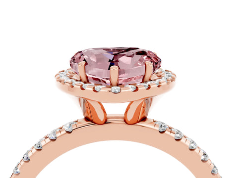 Rose gold Heart Cut Halo Round Diamond Pavé Band Four-Prong Ring_4