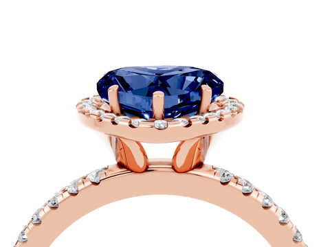 Rose gold Heart Cut Halo Round Diamond Pavé Band Four-Prong Ring_4