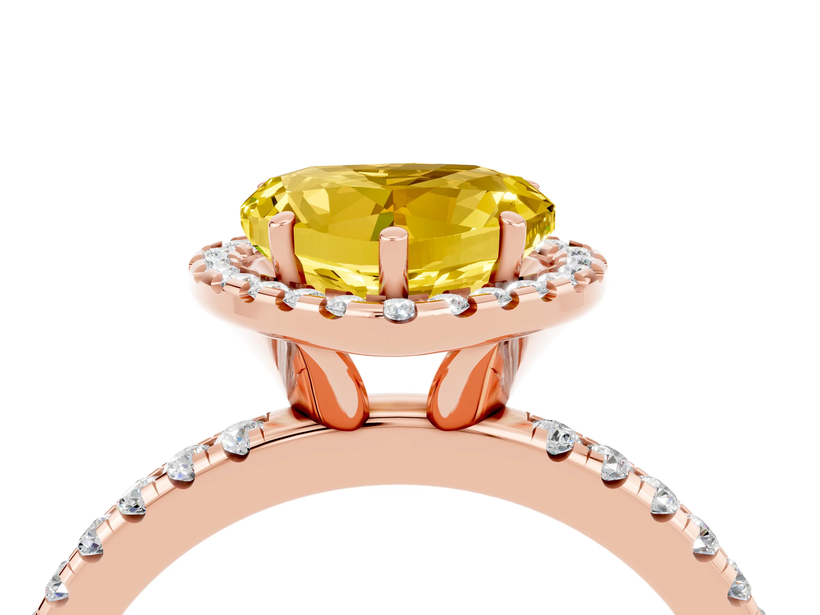 Rose gold Heart Cut Halo Round Diamond Pavé Band Four-Prong Ring_4