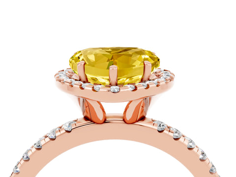 Rose gold Heart Cut Halo Round Diamond Pavé Band Four-Prong Ring_4