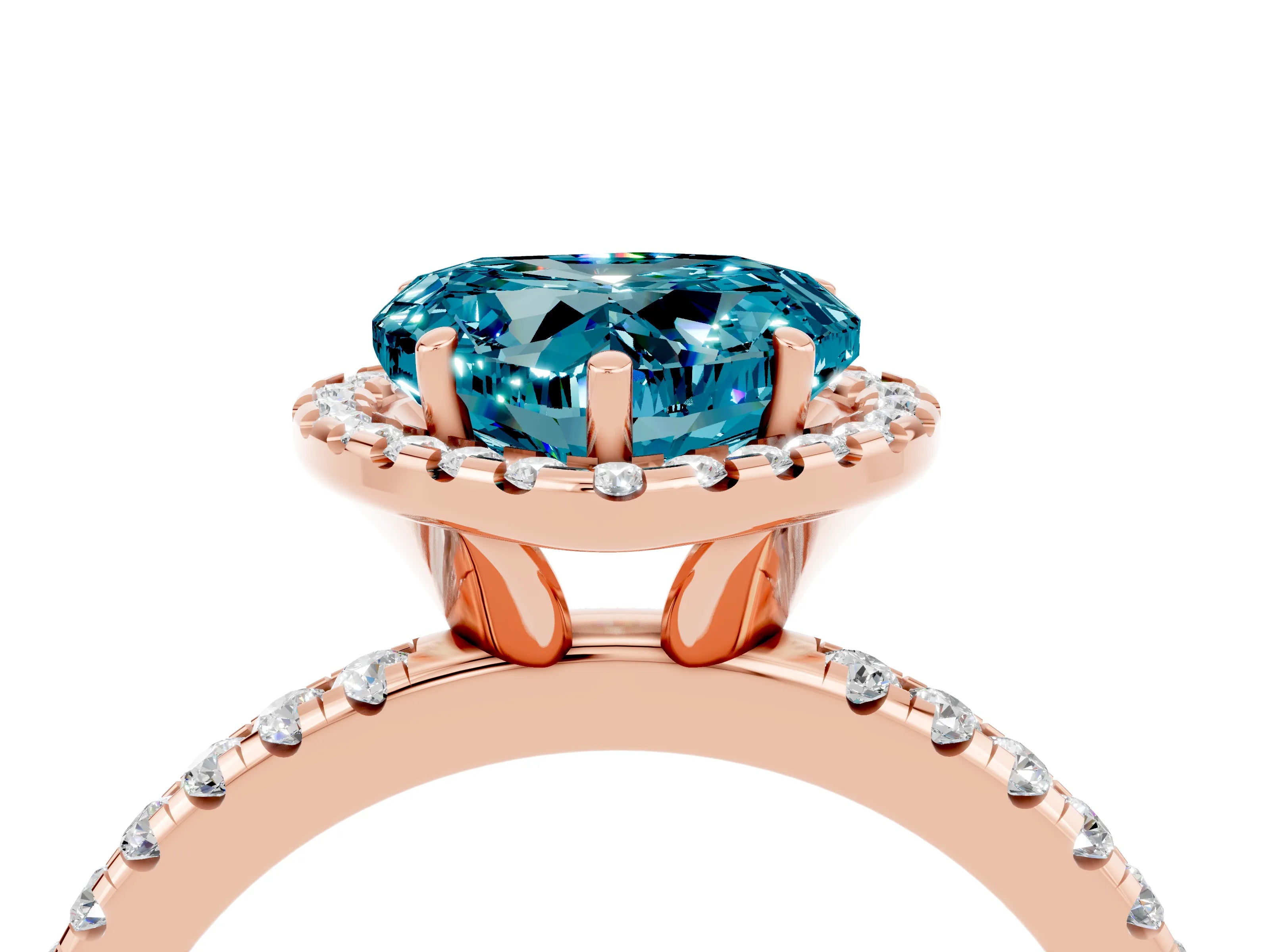 Rose gold Heart Cut Halo Round Diamond Pavé Band Four-Prong Ring_4