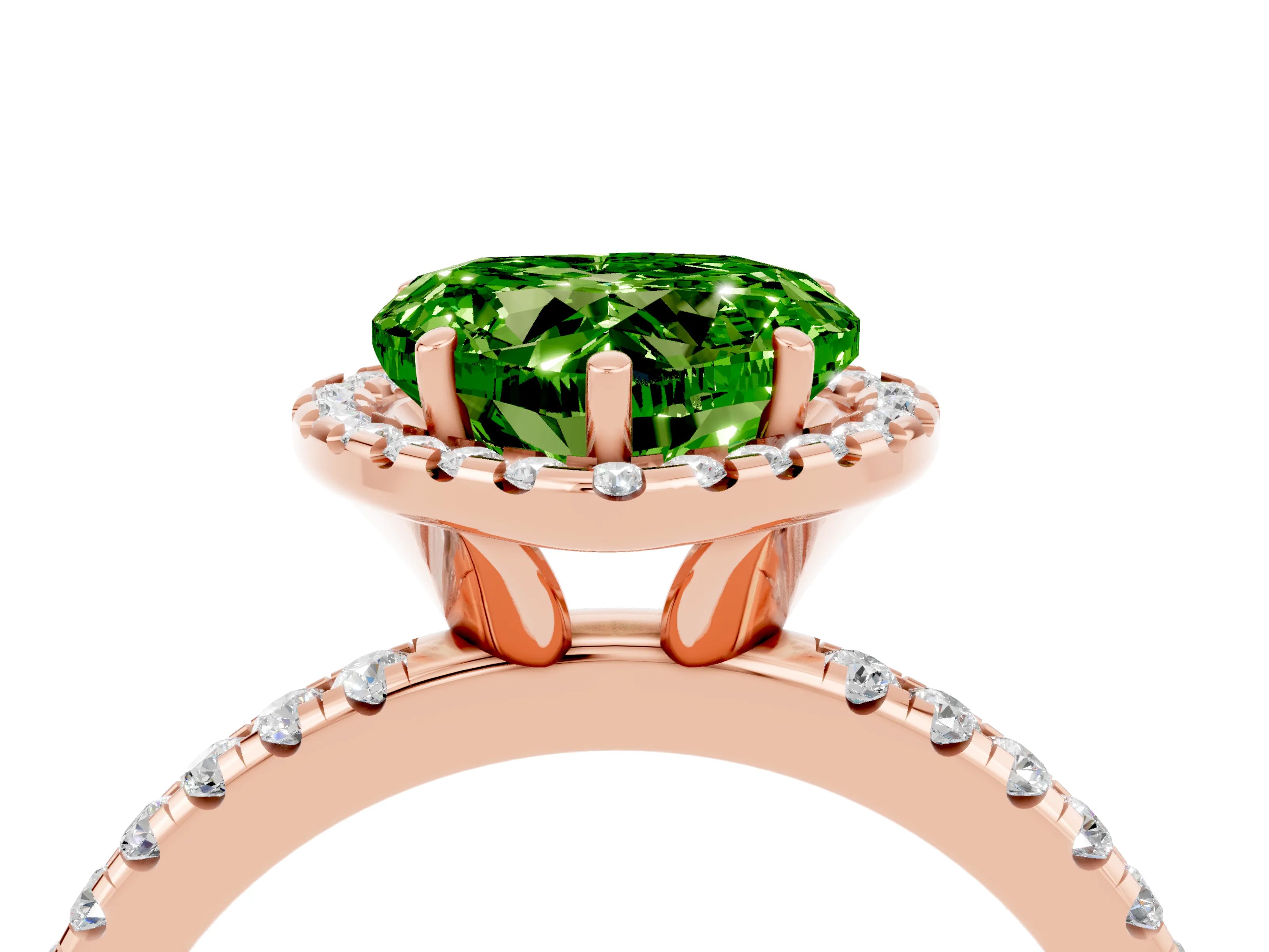 Rose gold Heart Cut Halo Round Diamond Pavé Band Four-Prong Ring_4