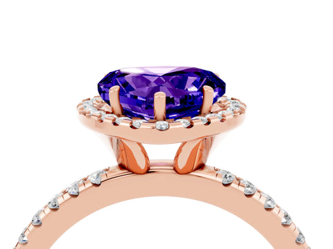 Rose gold Heart Cut Halo Round Diamond Pavé Band Four-Prong Ring_4