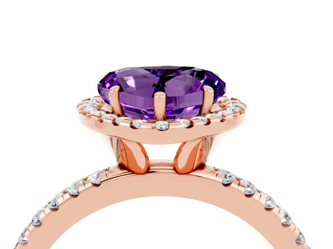 Rose gold Heart Cut Halo Round Diamond Pavé Band Four-Prong Ring_4