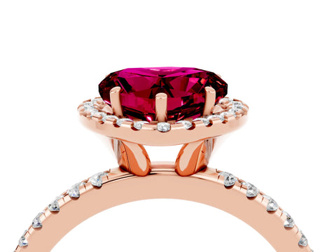 Rose gold Heart Cut Halo Round Diamond Pavé Band Four-Prong Ring_4