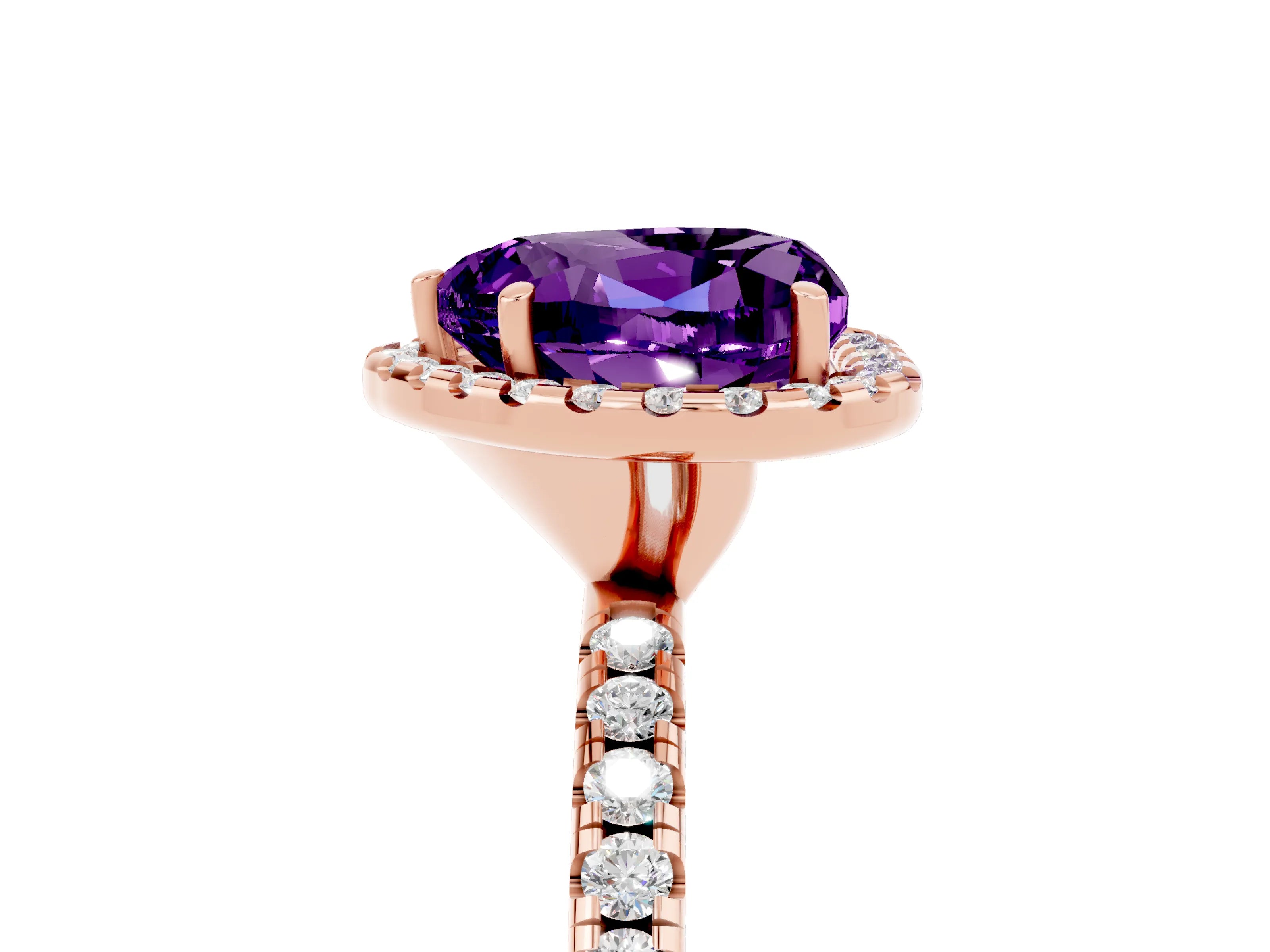 Rose gold Heart Cut Halo Round Diamond Pavé Band Four-Prong Ring_5