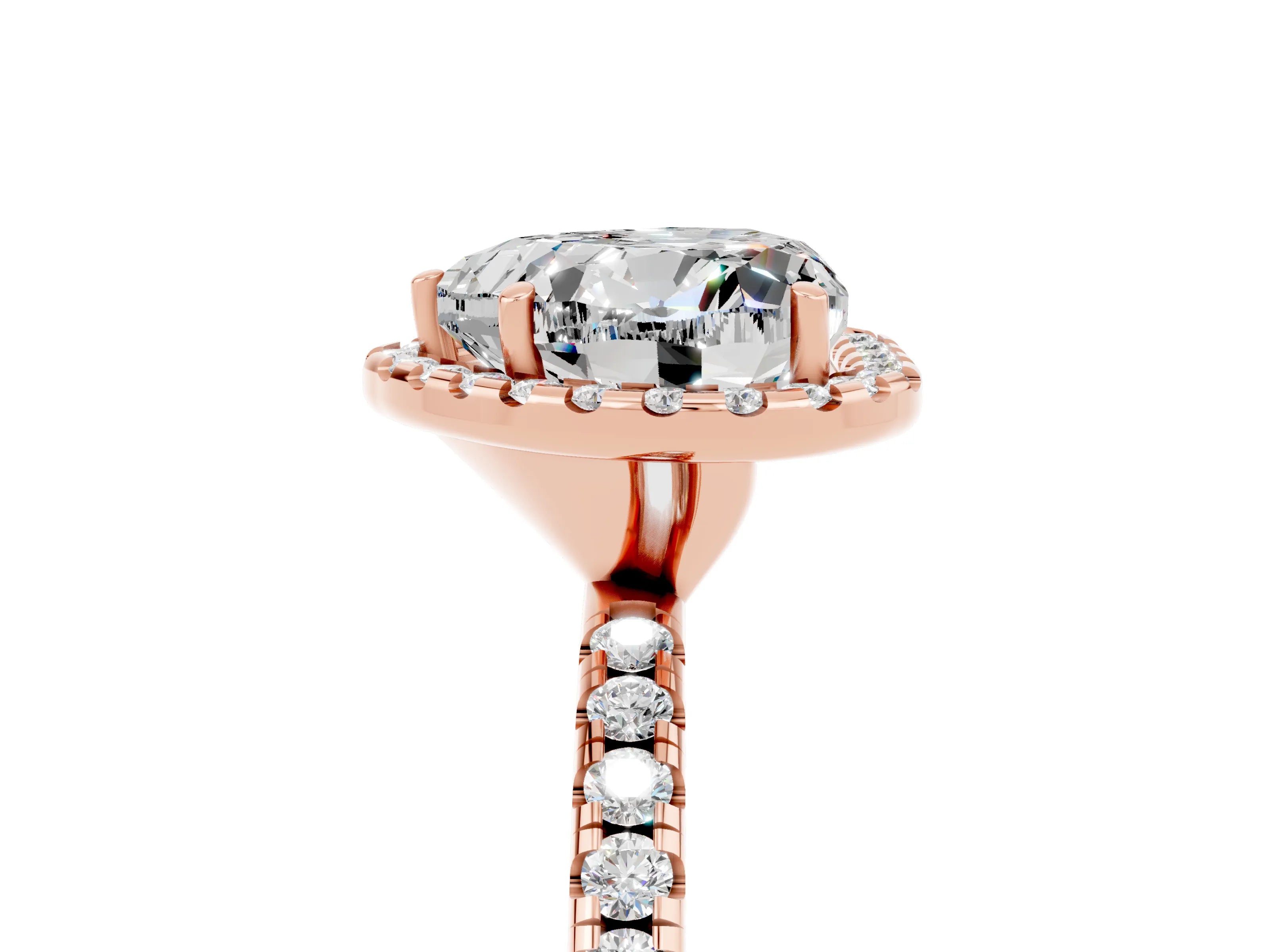 Rose gold Heart Cut Halo Round Diamond Pavé Band Four-Prong Ring_5