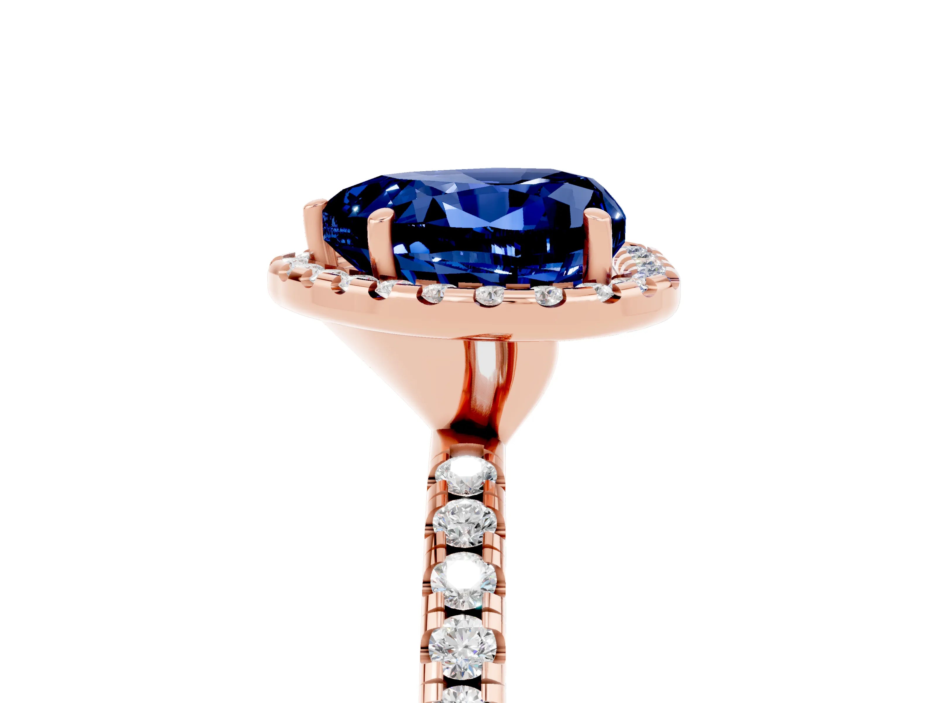 Rose gold Heart Cut Halo Round Diamond Pavé Band Four-Prong Ring_5