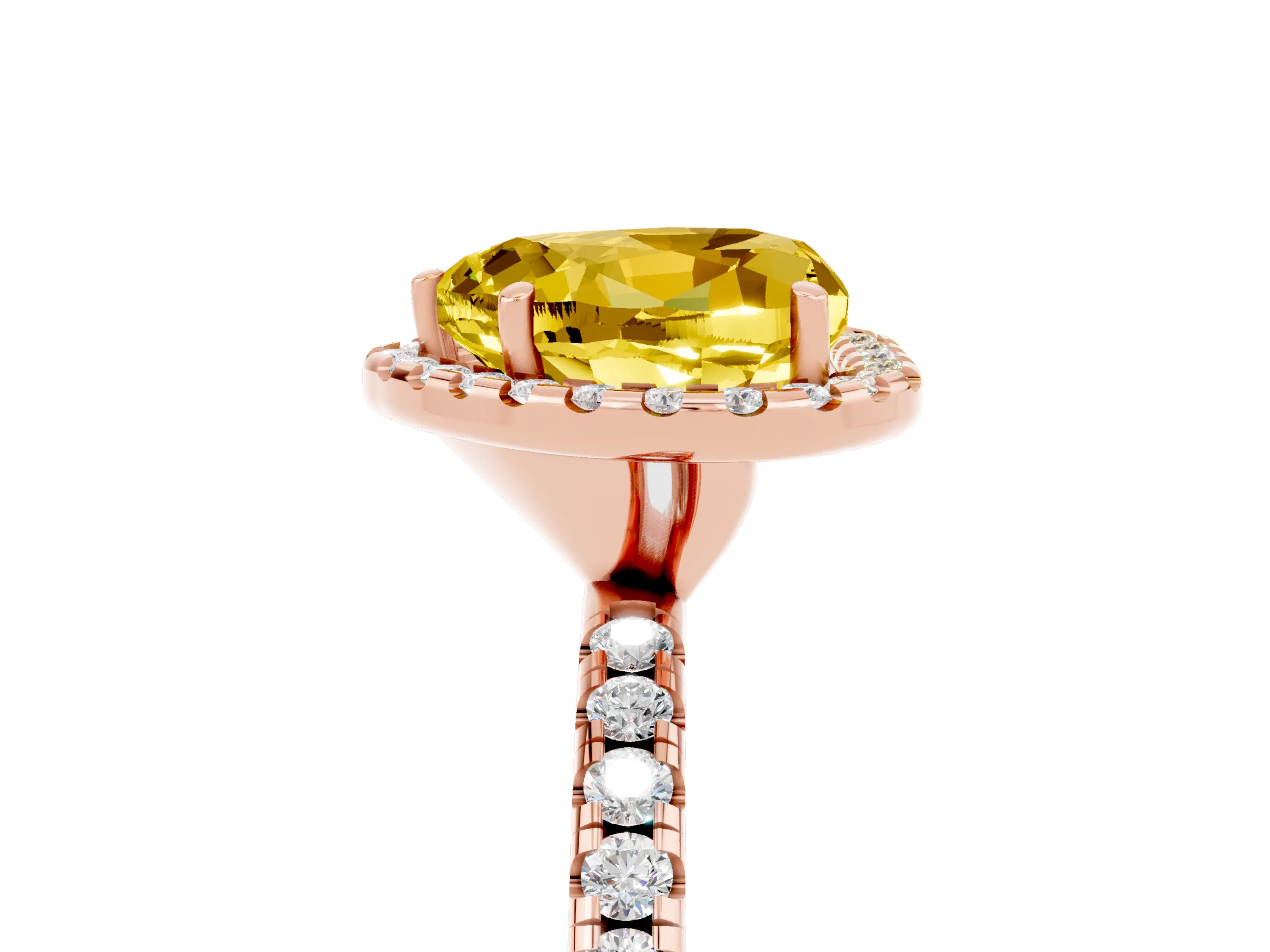 Rose gold Heart Cut Halo Round Diamond Pavé Band Four-Prong Ring_5